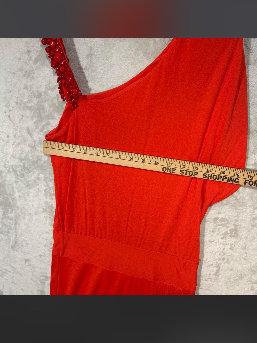 Valentino Roma Red Orange One Shoulder beaded strap drop waist dress sz 8 - Picture 5 of 8